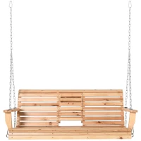 Outsunny 3-Seater Wooden Porch Swing, Patio Swing Bench with Folding Coffee Table, Cup Holders and Chains Included, 440lbs Weight Capacity, Natural(m-11)