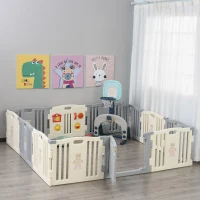 Qaba 12 Panel Baby Enclosure, Baby Playpen, Kids Play Pen Safety Gate Kids Activity Center Fence for Home Indoor w/ Toy(m-8)