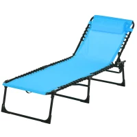 Outsunny Outdoor Folding Lounge Chair, 4-Level Adjustable Chaise Lounge with Headrest, Tanning Chair Beach Bed, Reclining Lounger Cot for Camping, Hiking, Backyard, Sky Blue(m-11)