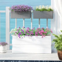 Outsunny 2 Pack 20 Inch Railing Flower Pots, Hanging Flower Pots with Hooks, Drainage Holes for Fence, Rattan Look, Gray(m-2)
