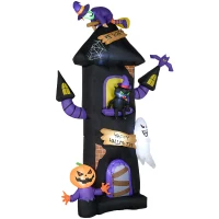 Outsunny 8.5ft Halloween Inflatable Horror Tree House with Witch, Ghost, Blow Up Outdoor Halloween Decoration LED Display(m-1)