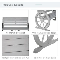 Outsunny 41" Wooden Wagon Wheel Bench, Rustic Outdoor Patio Weather Resistance Furniture, 2-Person Slatted Seat Bench with Backrest, Light Gray(m-5)