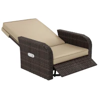 Outsunny Wicker Swivel Chair w/ Cushion, Patio Recliner Chair, Khaki(m-2)