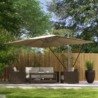 Outsunny 13 FT Cantilever Umbrella, Aluminum Hanging Offset Umbrella with 360°Rotation, Crank, Tilt, Cross Base, Khaki(m-8)