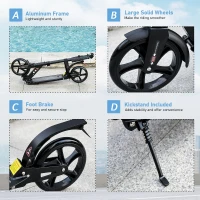 Soozier Kick Scooter Foldable Aluminum Ride On Toy For 8+ Adult Teens with Foot Brake, Adjustable Handle, 7.75'' Big Wheels, Black(m-5)