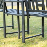Outsunny Metal Garden Bench with Middle Table and Umbrella Hole, 2-in-1 Double Patio Chairs, Outdoor 2-person Tete-a-Tete, Slatted, Black(m-8)