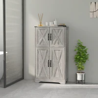 HOMCOM Farmhouse Kitchen Pantry, Freestanding Kitchen Pantry Storage Cabinet with Barn Doors and Adjustable Shelves, Grey(m-8)