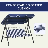 Outsunny 3-Seat Outdoor Patio Swing Chair with Cushion, Steel Frame Stand, Adjustable Tilt Canopy for Patio, Garden, Dark Blue(m-7)