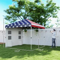 Outsunny 10' x 10' Pop Up Canopy Tent w/ Sidewall, Height Adjustable Instant Sun Shelter w/ Storage Pockets, American Flag Print(m-3)