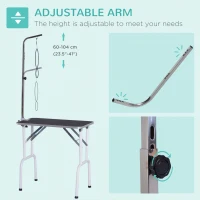 PawHut Foldable Pet Grooming Table for Dogs Cats with Adjustable Arm, Non-slip Surface, Black(m-4)