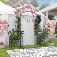 Outsunny 7.2FT Metal Garden Arch with Gate, 2 Side Planter Baskets, Garden Arbor Archway Trellis for Roses and Climbing Plants, Black(m-10)