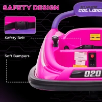 Aosom 12V Kids Bumper Car Twins Motor with Parent Remote Control, Safety Belt, Lights, 360° Rotation, Pink(m-7)
