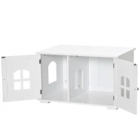 PawHut Cat Litter Box Enclosure Hidden Cat Furniture Cabinet Indoor Cat Washroom Double-door Nightstand End Table with Cat Hole Window White(m-11)