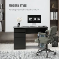 HOMCOM Computer Desk with Storage, PC Table with Drawers and Cabinet for Home Office, Study Room, Black(m-4)