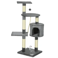 PawHut 46Inch Scratching Cat Tree, Multi Level Cat Tower for Large Cats Adult with Toys and Condo, Grey(m-2)