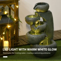 Outsunny 5-Tiered Cascading Bowls Outdoor Water Fountain with LED Lights, Adjustable Flow, 22-inch Resin Waterfall Fountain(m-4)