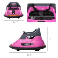 Aosom 12V Bumper Car for Kids 360° Rotation W/ Safety Belt, Pink(m-3)