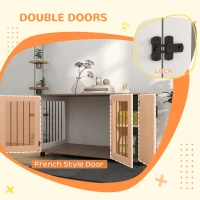 PawHut Dog Crate Furniture Side End Table Indoor w/ Storage, Double Doors(m-6)