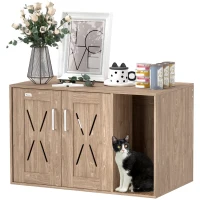 PawHut Cat Litter Box Enclosure with Scratching Board, Cat Washroom End Side Table, 31.5" x 19" x 20", Walnut Brown(m-11)