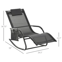 Outsunny Outdoor Rocking Chair, Chaise Lounge Pool Chair for Sun Tanning, Sunbathing, a Rocker with Side Pocket, Armrests & Pillow for Patio, Lawn, Beach, Black(m-3)