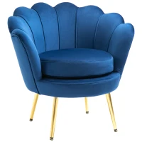 HOMCOM Velvet Armchair, Modern Accent Chair with Gold Metal Legs, Comfy Upholstered Barrel Chair for Living Room Bedroom Vanity Room, Blue(m-11)