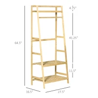 HOMCOM Bamboo Garment Rack, Freestanding Wooden Clothing Rack with 3 Tier Storage Shelves, Hooks and Hanging Rail for Entryway, Bedroom and Office, Natural(m-3)