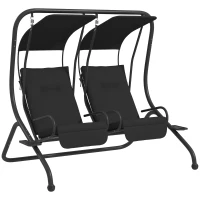 Outsunny 2-Seater Outdoor Porch Swing with Canopy, Patio Swing Chair for Garden, Poolside, Backyard, Black(m-11)