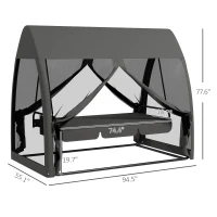 Outsunny 3 Seat Outdoor Swing Chair Convertible Covered Day Bed with Canopy, Mesh Netting, Steel Stand for Garden, Patio, Gray(m-3)