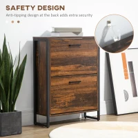 HOMCOM Shoe Cabinet with 2 Flip Doors, Slim 2-Drawer Shoe Cupboard with Divider and Open Compartment for 12 Pairs of Shoes, Entryway Storage Unit, Rustic Brown(m-6)