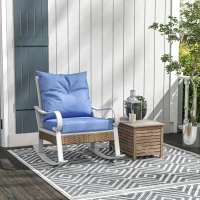 Outsunny Outdoor Rocker, Porch Rocking Chair with Soft Cushion, Rattan Decoration for Garden, Patio, Balcony, Lawn, Light Blue(m-1)