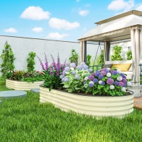 Outsunny 7' x 3' x 1' Raised Garden Bed Set, 2PCS Raised Beds for Gardening with Metal Plant Stakes, Cream White(m-10)