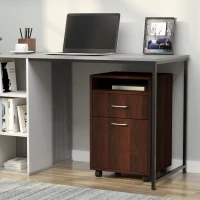 HOMCOM 24" Small Filing Cabinet with Open Compartment, Drawer and Wheels, Home Office Storage Cabinet, Espresso(m-8)