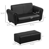 Qaba Kids Sofa Set with Footstool for Toddlers and Babies, Black(m-3)