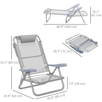 Outsunny Set of 2 Fishing Chairs, Camping Chairs with Adjustable Backrest and Headrest, Folding Chair for Outdoor, Light Grey(m-3)