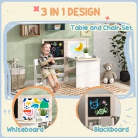 Qaba 3 in 1 Kids Table and Chair Set with Storage, Whiteboard, Blackboard & Roll Paper for 3-8 Years, White(m-4)