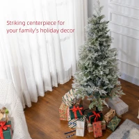 HOMCOM 5 Feet Pencil Snow Flocked Artificial Christmas Tree with 517 Realistic Cypress Branches, Auto Open, Green(m-4)