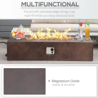 Outsunny 56" Firepit Table for Outside, 50,000 BTU Large Rectangular Stone Gas Firepit with Lava Rocks & Rain Cover, Fits 20lb Tank, Brown(m-4)
