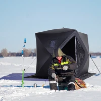 Outsunny 2 Person Ice Fishing Shelter, Pop-Up Portable Ice Fishing Tent with Carry Bag, Windows and Anchors for Low-Temp -22℉, Black(m-10)