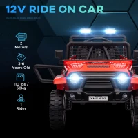 Qaba 12V Ride on Car, Ride on Truck w/ Remote, 4 Suspension Wheels, 3 MPH Max Speed, Music, Horn & Lights, Red(m-4)