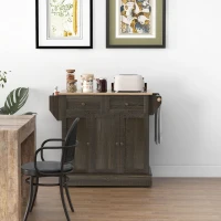 HOMCOM Triple-Cabinet Kitchen Island on Wheels, Kitchen Storage Cabinet with Drawers, Rolling Utility Cart Brown(m-7)