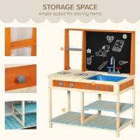 Qaba Kids Kitchen Playset, Wooden Pretend Play Kitchen Toy Set for Toddlers with Chalkboard, Removable Sink, Faucet, Storage Shelves, for 3-8 Years(m-5)