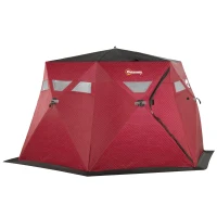 Outsunny 4 Person Insulated Ice Fishing Shelter, 360-Degree View, Pop-Up Portable Ice Fishing Tent with Carry Bag, Two Doors and Anchors for Low-Temp -22℉, Red(m-1)