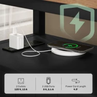 HOMCOM Side Table with Charging Station and USB Ports, Narrow End Table with Drawers, Shelf for Living Room, Black(m-4)