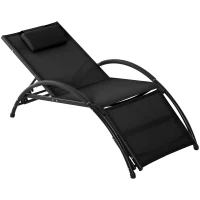 Outsunny Outdoor Lounge Chair with Breathable Mesh Fabric Seat, 5-Level Adjustable Reclining Chair with Aluminum Frame, Headrest Pillow, Adjustable Footrest, Black(m-2)
