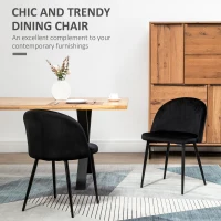 HOMCOM Set of 2 Mid-Back Dining Chair, Mid-Back Velvet-touch Upholstery Kitchen Chair for Living Room Dining Room, Black(m-4)