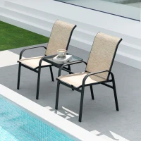 Outsunny Outdoor Loveseat with Glass Table, Garden Patio Bench with Breathable Mesh Seat, High Back, Armrests, Brown(m-8)