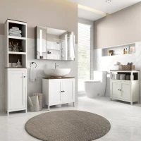 kleankin Modern Bathroom Storage Cabinet, Free Standing Bathroom Cabinet, Open Compartment and Cabinet with Adjustable Shelf, White and Walnut(m-9)
