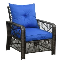 Outsunny 3 Pieces Wicker Patio Furniture Set, Rattan Bistro Set with Storage Coffee Table and Thickened Cushions, Outdoor Conversation Set for Garden, Porch, Balcony, Blue(m-10)