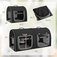 PawHut 39" Portable Soft 2 Sided Pet Cat Carrier with Divider, Two Compartment, Soft Cushions, & Storage Bag, Black(m-3)