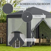 Outsunny Φ13' Hexagon Party Tent Patio Gazebo Outdoor Activity Event Canopy Quick Sun Shelter Pavilion with Netting Mesh Sidewall Dark Grey(m-4)
